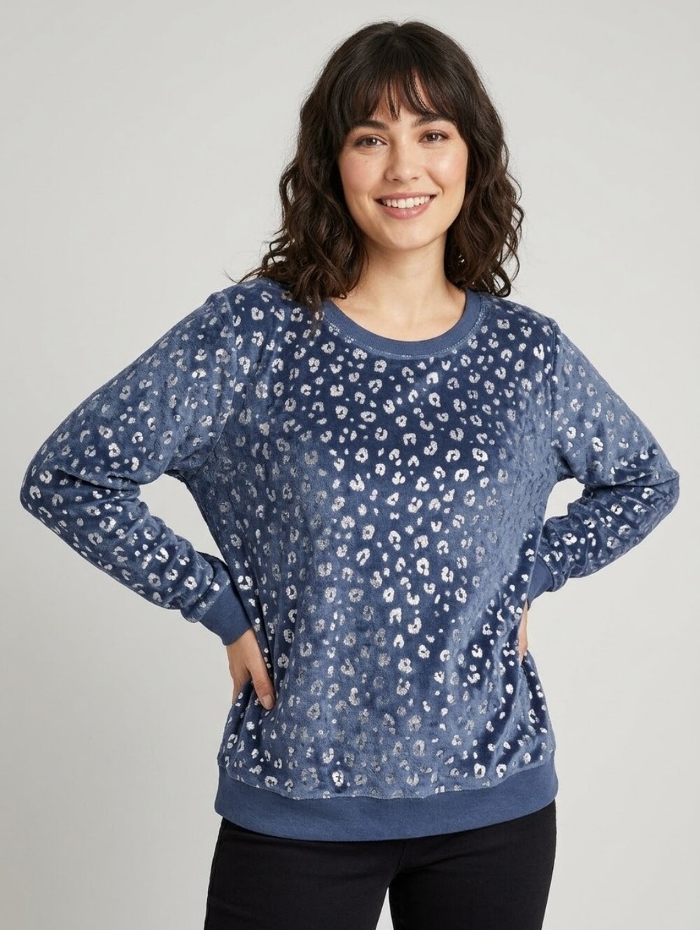 Ultra Soft Metallic Leopard Plush Sweatshirt Loungewear Cozy Oversized Top XL